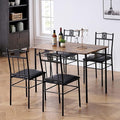 VECELO Kitchen Dining Room Table Sets for 4, 5 Piece Metal and Wood Rectangular Breakfast Nook, Dinette with Chairs, Retro-Brown