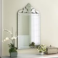 KOHROS Bathroom Vanity Decorative Mirrors for Wall Decor 42" x 24" Venetian Wall Mirror with Floral Etched Design Crown Top Frameless Wall Mirror for Bedroom Bathroom Vanity