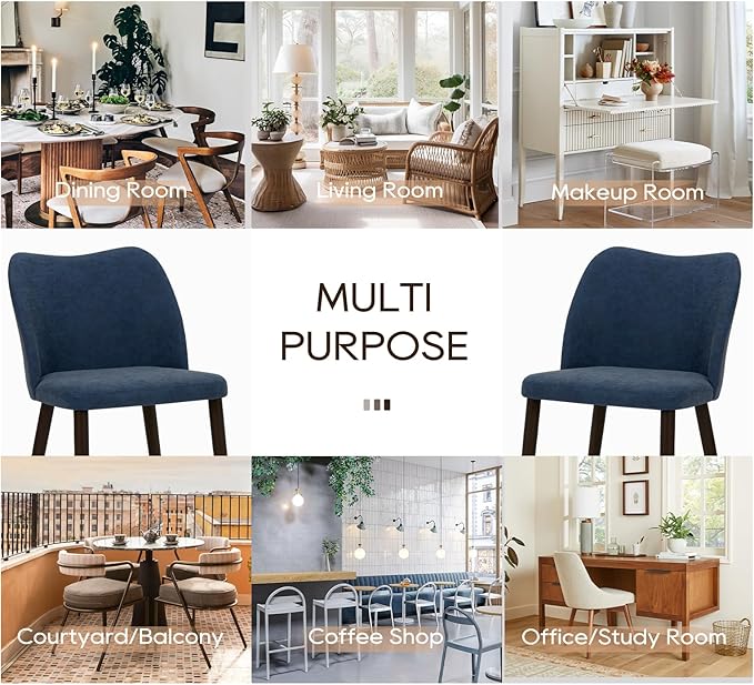 COLAMY Upholstered Dining Chairs Set of 4, Modern PU Leather Dining Room Kitchen Side Chair with Padded Seat and Wood Legs Restaurant/Cafe, Blue