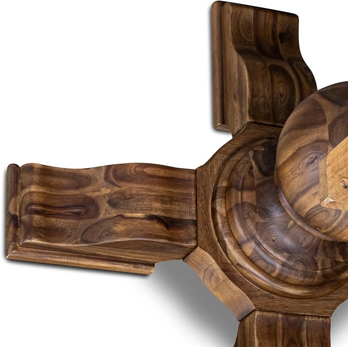 I55-0N-TP Modern Dining Table with Acacia Wood Round Tabletop and Stylish Pedestal Base - Antique Walnut Finish
