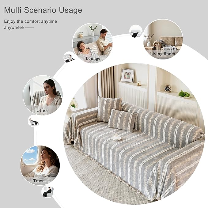 Couch Cover for Dogs Washable Sofa Cover, Sectional Couch Covers, Sofa Covers for 2 Cushion Couch, Non Slip Stripe Sofa Slipcovers Furniture Protector, Couch Protector from Cat Claws, Light,71''x102''