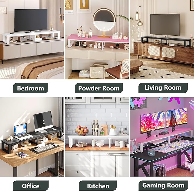 Clikuutory 59" Large TV Riser for 32-75 inch TVs, Tabletop Stand with Steel Legs, Storage & Dual - Screen Office Desk Function, Ideal for Home Office, Bedroom, Living Room, Pink