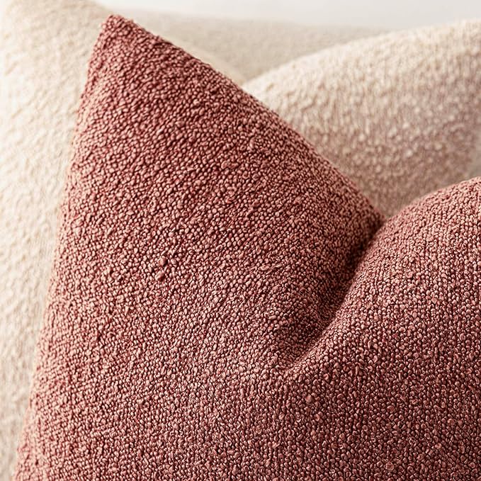 Foindtower Pack of 2, Decorative Textured Boucle Throw Pillow Covers Accent Solid Pillow Cases Cozy Soft Couch Cushion Case for Chair Sofa Bedroom Living Room Home Decor 22x22 Inch Orange Rust Red