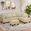 Sectional Couch with Otttoman, 97" L Shaped Couch Sectional Sofa for Living Room, Modern Modular Couches with Cup Holders for Bedroom, Apartments, Beige