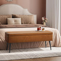 GarveeHome Storage Ottoman Bench, Mid-Century Modern Entryway Bedroom Bench, Synthetic Leather with Stitching, Safety Hinges, Loads 680 Lb, Brown