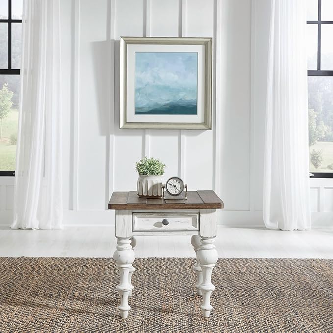 Liberty Furniture River Place Living Room End Table - Riverstone White & Tobacco