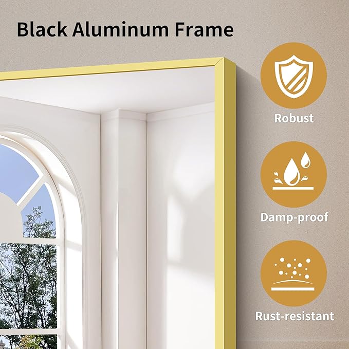 YIROMAN Bathroom Mirror 48"x24", Large Brushed Gold Bathroom Mirror for Over Sink with Aluminum Frame, Rectangular Vanity Mirror with Right Angle, Wall Mirror Hangs Horizontal or Vertical