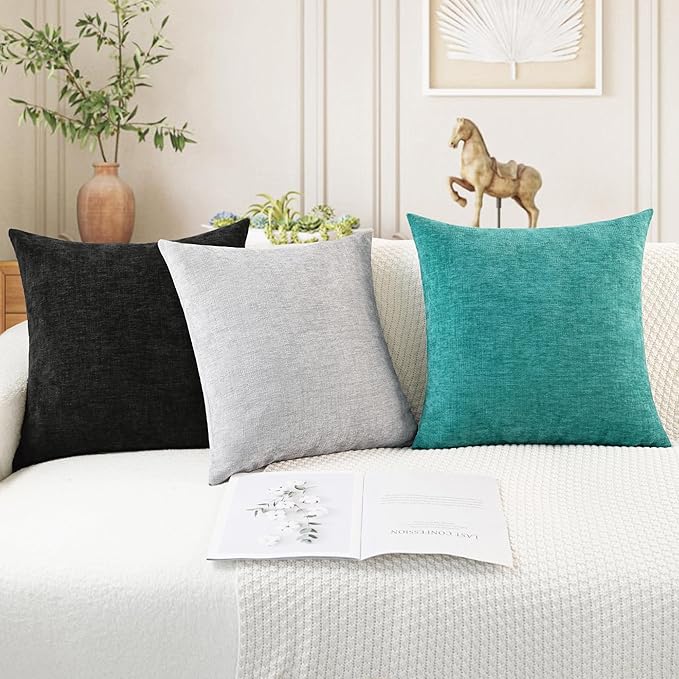 CaliTime Throw Pillow Covers Decorative 16 X 26 Inches Pack of 2 Cozy Chenille Cushion Cases for Couch Sofa Bed Living Room Home Moonbeam Gray