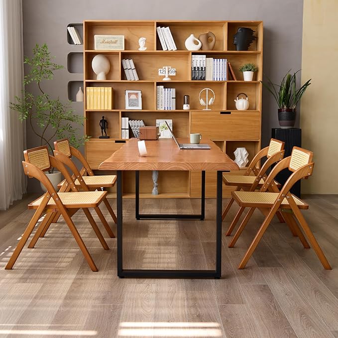 Solid Wood Office Desk, Dining Table, Desk -55 to 62 inches, Modern Farmhouse Design, can accommodate 2-8 People, Easy to Assemble, Ideal for Learning, Writing, and Dining. (62 inches)