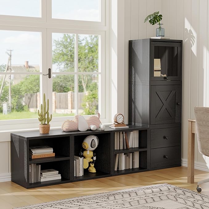 FUSUNBAO DIY Cube Storage Organizer Stackable Cubes for Home Books Clothes Toy -Modular Cubby Storage System-Office Cubical-Bookcase Closet (Black, 1 Layer Cube)