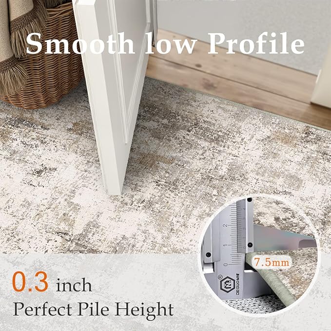 2x10 Washable Runner Rug Brown Grey Neutral Abstract Hallway Kitchen Living Room Bedroom Non Slip Throw Rug Soft Low Pile Indoor Carpet for Entrance Laundry Bathroom