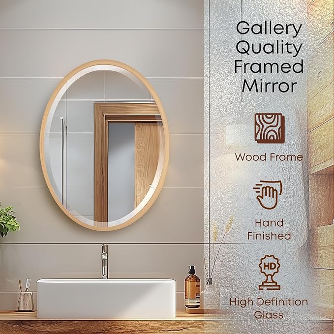 OVALCREST - Oval Wooden Beveled Wall Mirror for Home Decor, Bathroom, Vanity, Bedroom, Living Room, Hallway - London Style (Gold Paint) 31.1 x 41.1