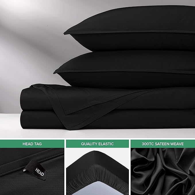 Queen Sheets by Pure Bamboo, Genuine 100% Organic Viscose Derived from Bamboo Bed Sheet Set, Luxuriously Soft & Cooling, Double Stitching, Lifetime Quality Promise (Queen, Black)