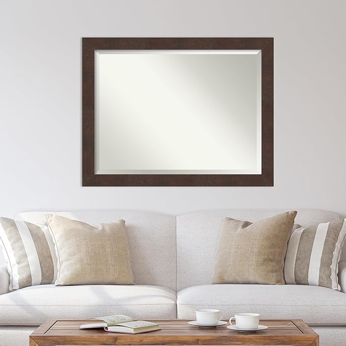 Amanti Art Brown Wall Mirror 35x45 Wildwood Brown Rectangle Bathroom Mirror for Wall Decor Living Room, X-Large Rustic Farmhouse Frame, Hangs Horizonally and Vertically, Bathroom Decor, Beveled Edge