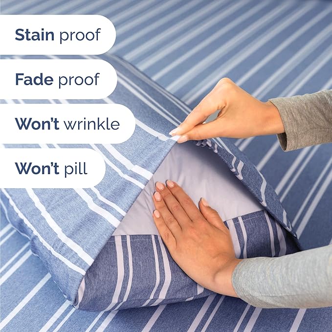 Twin Size 3 Piece Sheet Set - Comfy Breathable & Cooling Bed Sheets Set - Hotel Luxury Bedding for Women, Men, Kids, Teens, Boys & Girls - Deep Pockets, Soft, Wrinkle Free - Oeko-Tex - Blue Stripes 3