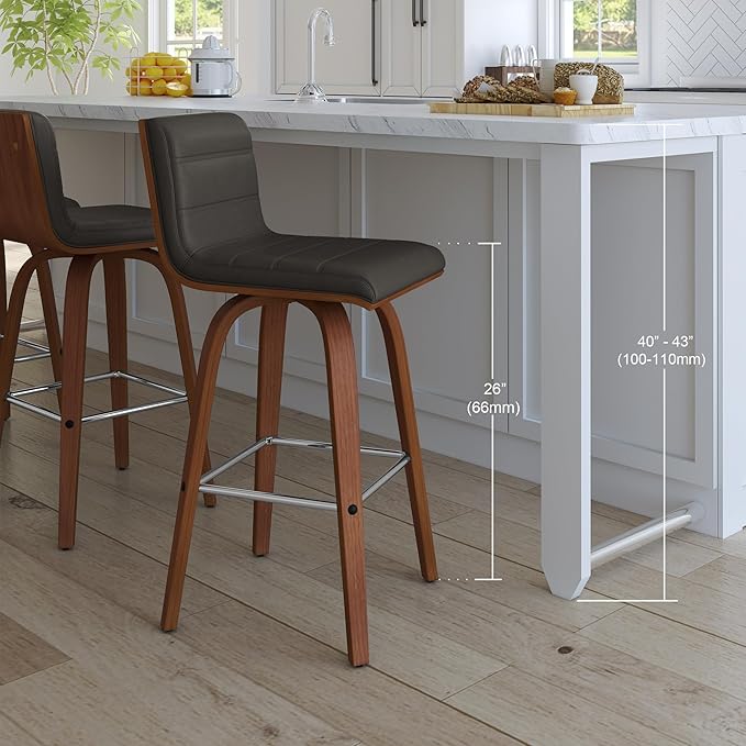 Armen Living Vienna 26" Swivel Counter Stool in Walnut Wood Finish with Gray Faux Leather - Set of 2