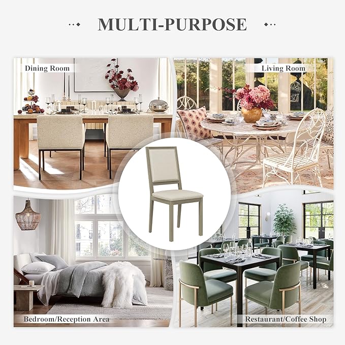 COLAMY Wood Dining Chairs Set of 6, Mid Century Modern Upholstered Kitchen Chairs,19 Inch Fabric Dining Chair with Back for Kitchen Dining Room,Grey
