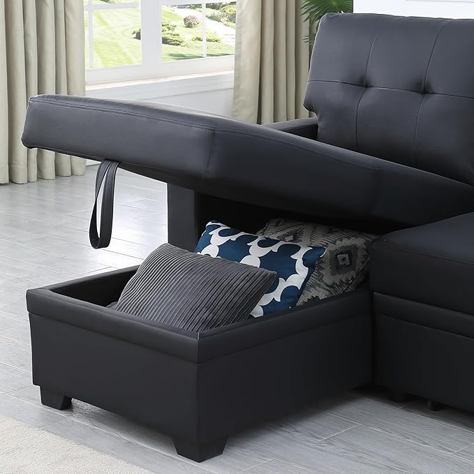 Devion Furniture Philly 4-in-1 Convertible L Shaped Couch with Pull Out Bed and Storage, Sectional Sleeper Sofa with Reversible Chaise for Living Room, Apartment, Bedroom, Office