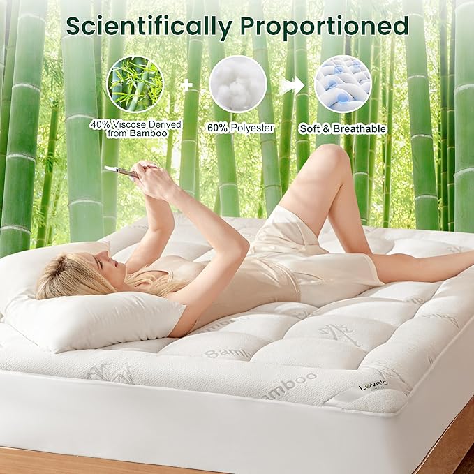 Love's cabin Twin XL Mattress Topper, Rayon Derived from Bamboo, 900 GSM Mattress Topper Pad College Dorm Size, Thick Pillow Top Mattress Pad for with 8"-20" Deep Pocket(39"x80")