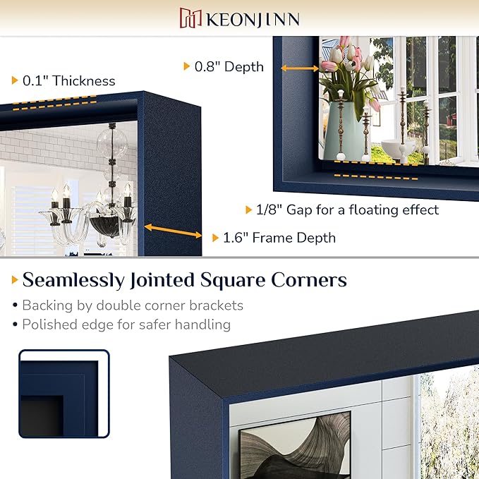 Keonjinn 42 x 36 Inch Blue Framed Mirror Bathroom Vanity Mirror for Wall Metal Frame Rectangle Navy Blue Bathroom Mirror Large Square Corner Modern Farmhouse Mirror for Over Sink(Horizontal/Vertical)