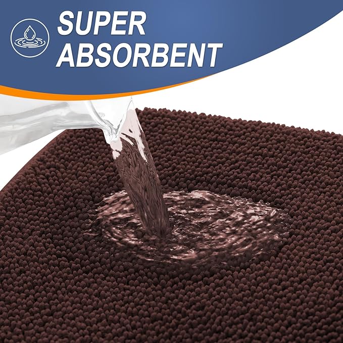 OLANLY Thick Memory Foam Bath Mat Rug 59x24, Extra Soft Absorbent Bathroom Rug, Quick Dry Bath Mats, Non-Slip, Machine Washable Carpet for Bathroom, Tub and Shower, Home Decor Accessories, Brown