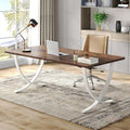 Tribesigns Executive Desk, 63” W x 31.5” D Large Office Desk, Modern Computer Desk Conference Table Meeting Room Table, Business Furniture for Home Office, White and Walnut