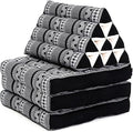 Leewadee - Comfortable Japanese Floor Mattress - Thai Floor Bed with Triangle Cushion - Futon Mattress - Thai Massage Mat, 67 x 21 inches, Black White, Kapok Filling