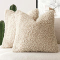 Foindtower 2 Pieces 22x22 Inch Light Khaki, Faux Fur Throw Pillow Cover Accent Sherpa Pillow Fuzzy Soft Pillowcases Sheepskin Decorative Fleece Cushion Case for Bed Couch Living Room