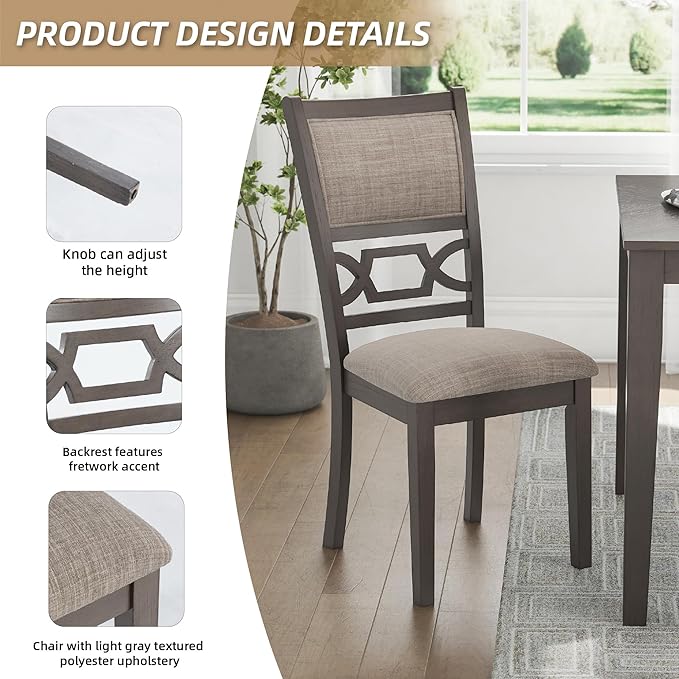Signature Design by Ashley Wrenning Modern Diamond Patterned Dining Table with 4 Upholstered Chairs and Bench, Set of 6, Gray & Light Gray