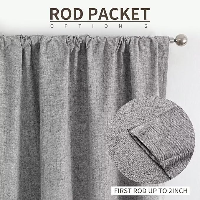 Joydeco Natural Linen Curtains 108 inch Length 2 Panels Set Burg 100% Blackout Patio Door Curtain Room Darkening Sliding Door Curtains Thermal Insulated Back tab Rod Pocket(105x108 inch, Light Grey)