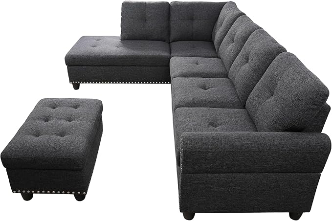 Halibur Sectional Sofa or Couch with Ottoman for Living Room, Apartment, Bedroom, Office