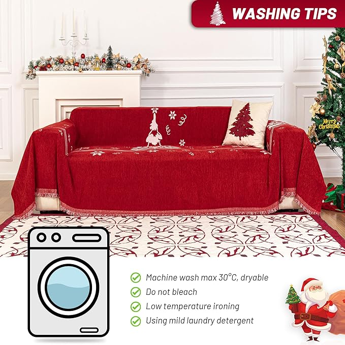 MYSKY HOME Sofa Covers for 2 Cushion Couch L Shaped Couch Cover, Washable Couch Covers with Tassels Boho Couch Cover Non Slip Super Universal Soft Sofa Slipcover for Kids, Dogs, Pets, 71"x102", Red