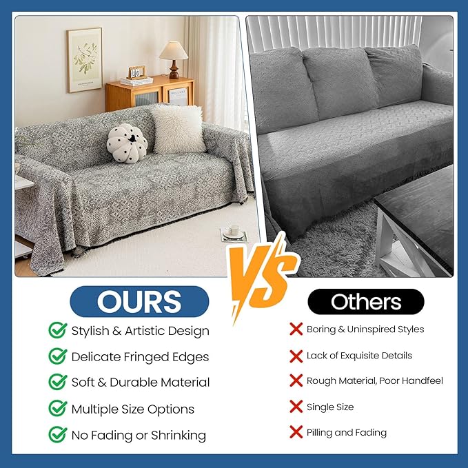 STACYPIK Geometric Pattern Sofa Cover Blanket, Black Couch Throw for Living Room, Couch Covers for Dogs, Washable Furniture Protector for 3 Cushion Sofa with Tassel, Anti-Slip Throw Cover-71X150IN