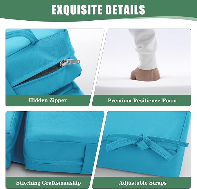 Chaise Lounge Cushions Outdoor Set of 2 - Waterproof and Fade Resistant Sun Lounger Replacement Cushions - Patio Lounger Pads with Removable Cover for Pool, Deck, Lawn, 80 x 26 x 3 Inch, Teal
