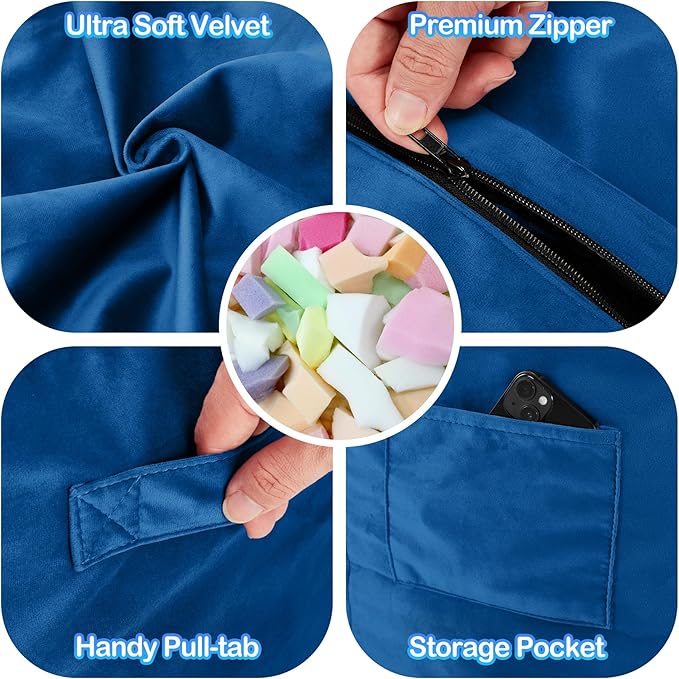 Homguava 6FT Bean Bag Chair Giant BeanBag with Memory Foam Filled, Large Bean Bag Chairs for Adults, Adult Bean Bag Chair with Dutch Velvet Cover for Living Room Bedroom-Blue
