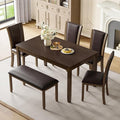 KEIKI 6-Piece Standard Height Dining Table Set with Rectangular Table, 4 Upholstered Chair, Bench, for 6 Person, Farmhouse Rustic Table Set, Easy Assembly, for Kitchen, Dining Room, Dark Walnut