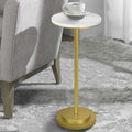 Drink Table, Carved Table Top Small Pdestal Martini SideTable for Living Room, Bedroom, Modern, Weighted Base, White and Gold