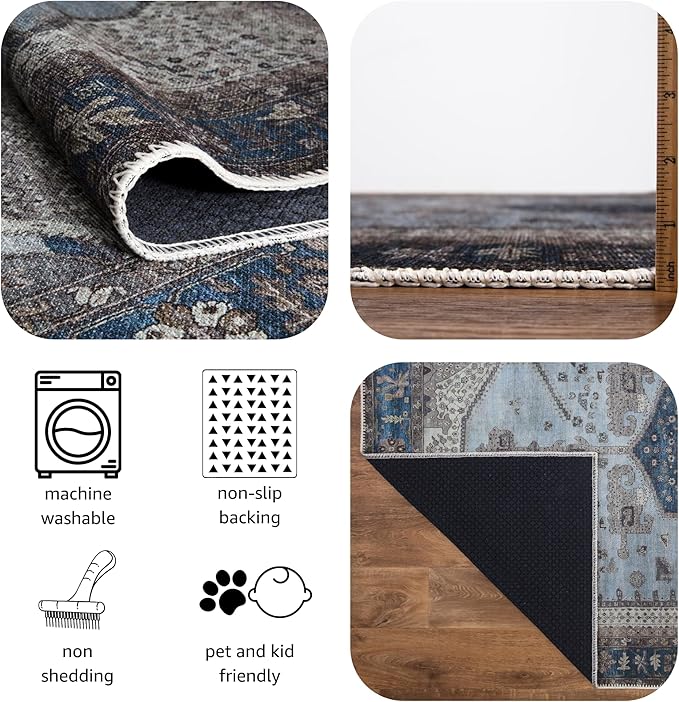 Keen Home Design 9x12 Rug - Machine Washable Area Rug with Non-Slip Backing, Ideal for Living Room, Dining Room, Bedroom - Vintage, Easy Clean, Durable, Low Pile Rug - (9' x 12')