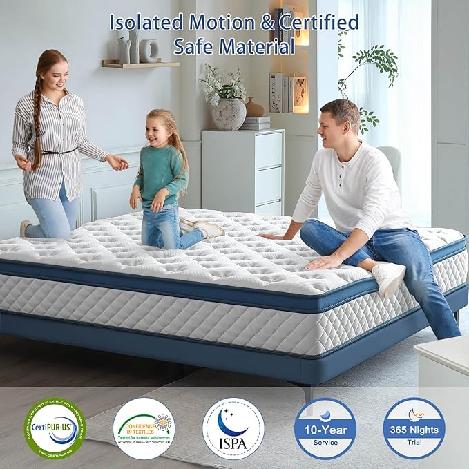 Full Size Mattress, 12 Inch Medium Firm Hybrid Full Bed Mattresses, Memory Foam Mattress in a Box for Pressure Relief, Individual Pocket Spring-Motion Isolation with Edge Support, CertiPUR-US