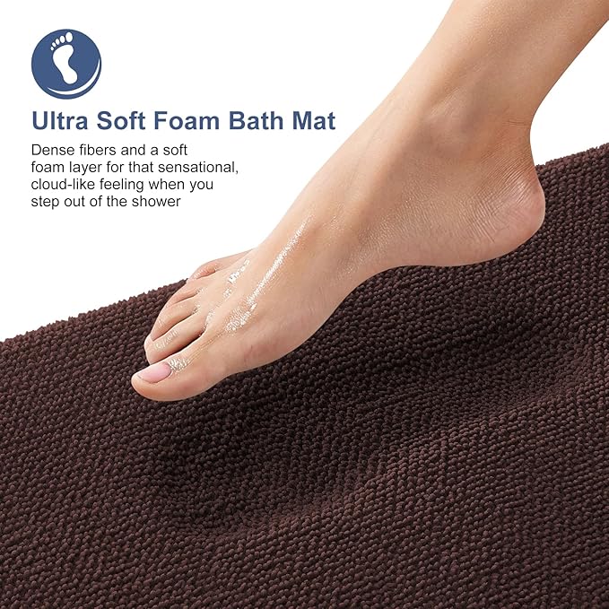 OLANLY Thick Memory Foam Bath Mat Rug 59x24, Extra Soft Absorbent Bathroom Rug, Quick Dry Bath Mats, Non-Slip, Machine Washable Carpet for Bathroom, Tub and Shower, Home Decor Accessories, Brown