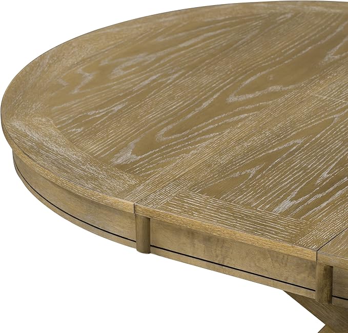 Need 42 Inch Round Dining Table Extendable to 54 Inch with 12" Leaf, Retro Expandable Kitchen Table for Dining Room & Living Room, Solid Wood (Natural Wood Wash)