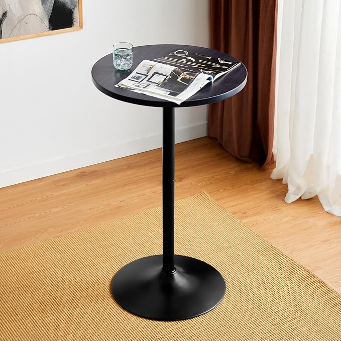 Glitzhome 39.5" H Set of 2 Pub Table Round Bar Table Wood Top with Black Metal Leg and Base,Charcoal Gray Walnut Veneer Finish Cocktail Table for Kitchen Island,Bistro,Restaurant (Charcoal Gray)
