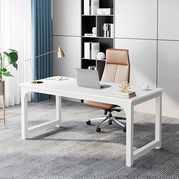 Tribesigns 63”Executive Desk, Large Office Computer Desk with Thicken Frame, Modern Simple Workstation Business Furniture for Home Office, White