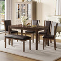 soges 6-Piece Large Dining Table Set with Leather Bench and Chairs, Wooden Dining Table Chairs Set for 6, Modern 6 Person Dining Room Set, Dark Walnut