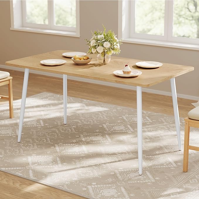 VASAGLE Dining Table, Dining Room Table for 4-6 People, Modern Farmhouse, for Kitchen, Quick Assembly, Heat-Resistant Surface, 29.5 x 55.1 x 29.5 Inches, Golden Oak and Cloud White UKDT100N01V2