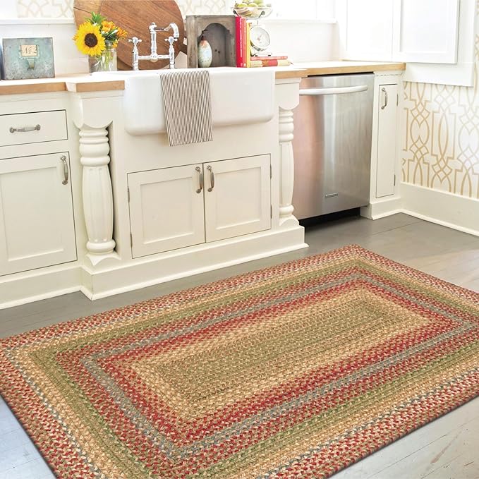 Homespice Azalea Multi Color Rectangle Braided Rug, Jute, 2x3' - Perfect Country Primitive Decor for Kitchen, Bathroom, Everywhere