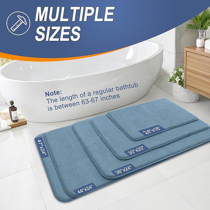 OLANLY Thick Memory Foam Bath Mat Rug 30x20, Extra Soft Absorbent Bathroom Rug, Quick Dry Bath Mats, Non-Slip, Machine Washable Carpet for Bathroom, Tub and Shower, Home Decor Accessories, Airy Blue
