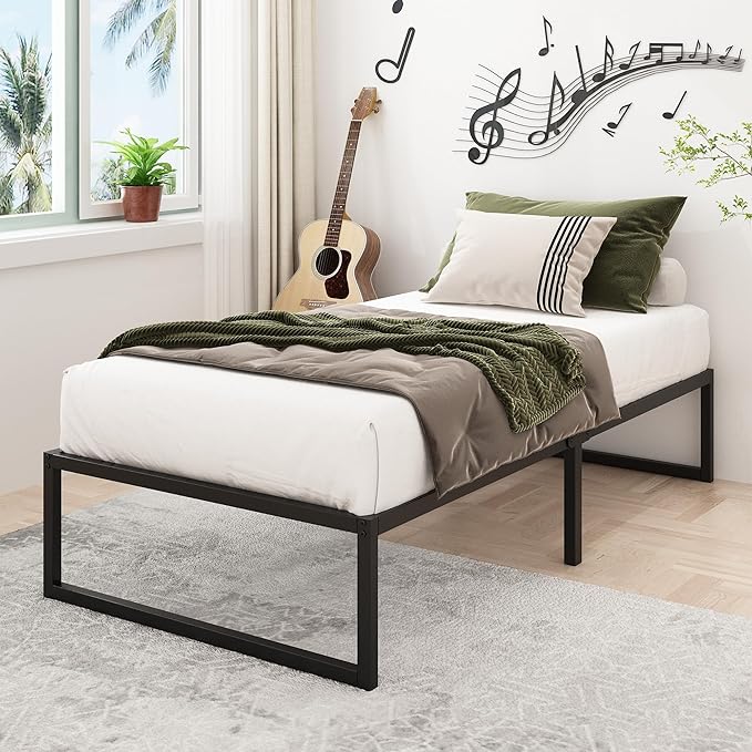 16 Inch Twin XL Bed Frames Heavy Duty Sturdy Metal Platform Bed Frame No Box Spring Needed, Noise Free, Easy Assembly, Black