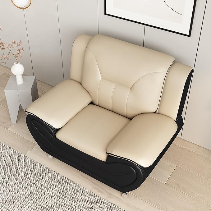 Container Furniture Direct Michael Modern Faux Leather Upholstered Stainless Steel Legs Living Room, Chair, Black Camel