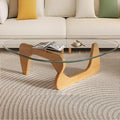 Modern Glass Coffee Table for Living Room, Mid Century Coffee Tables, Suitable for Bedroom Living Room Reception Office Tables（Wood/Transparent，Large）
